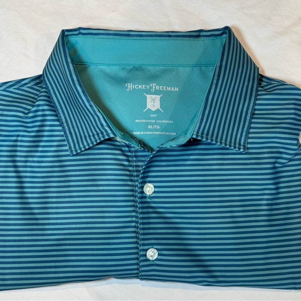 Hickey Freeman Men's Teal and‎ Navy Striped Shirt, Size XL